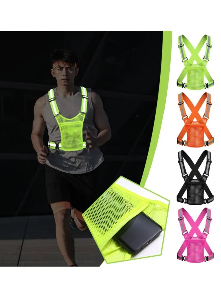 AliExpress NONE Hot sale Reflective Safety Vests Lightweight Adjustable Elastic Vest Jacket Hi Vis Strips For Traffic Control Running Cycling
