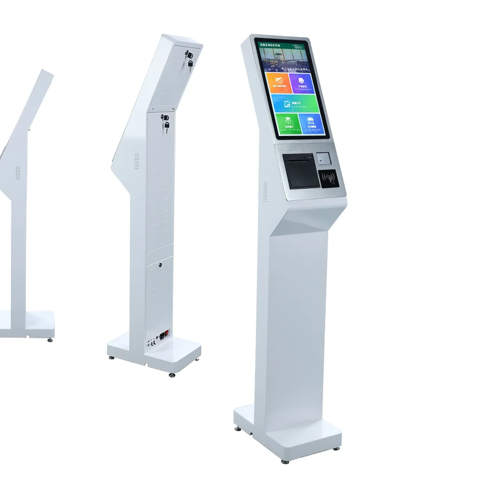 

Standing Kiosk With Touchscreen Payment Kiosks Self Ordering Kiosk White Color Floor