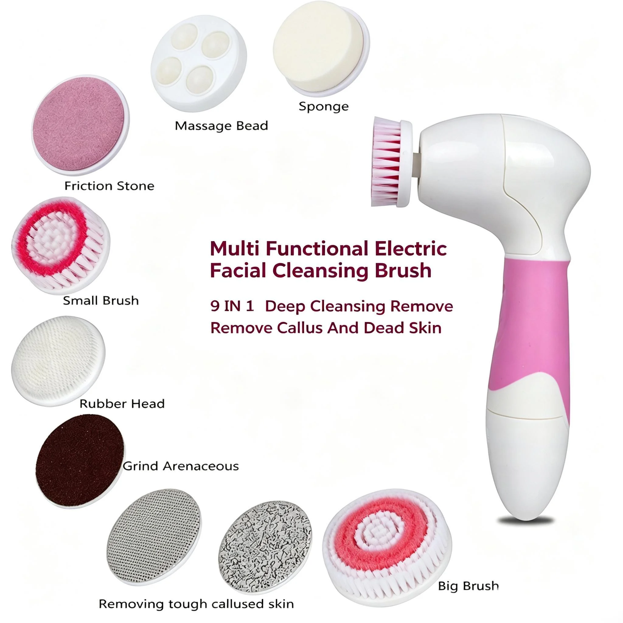9 em 1: Escova elétrica multifuncional para limpeza facial, com rotação, para limpeza profunda do rosto e do corpo, e para remoção de cravos.