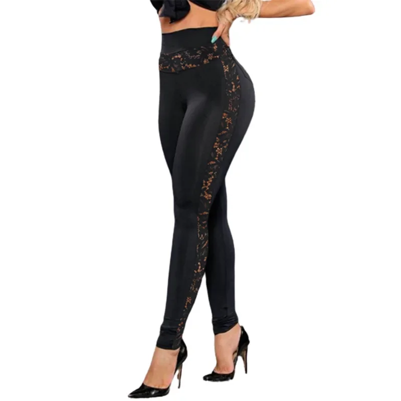 

2024 Hot Sale Europe Summer Amazon Solid Color Lace Splicing Hip-lifting Sports Pants Yoga Pants Tight Bottoming Pants Women's