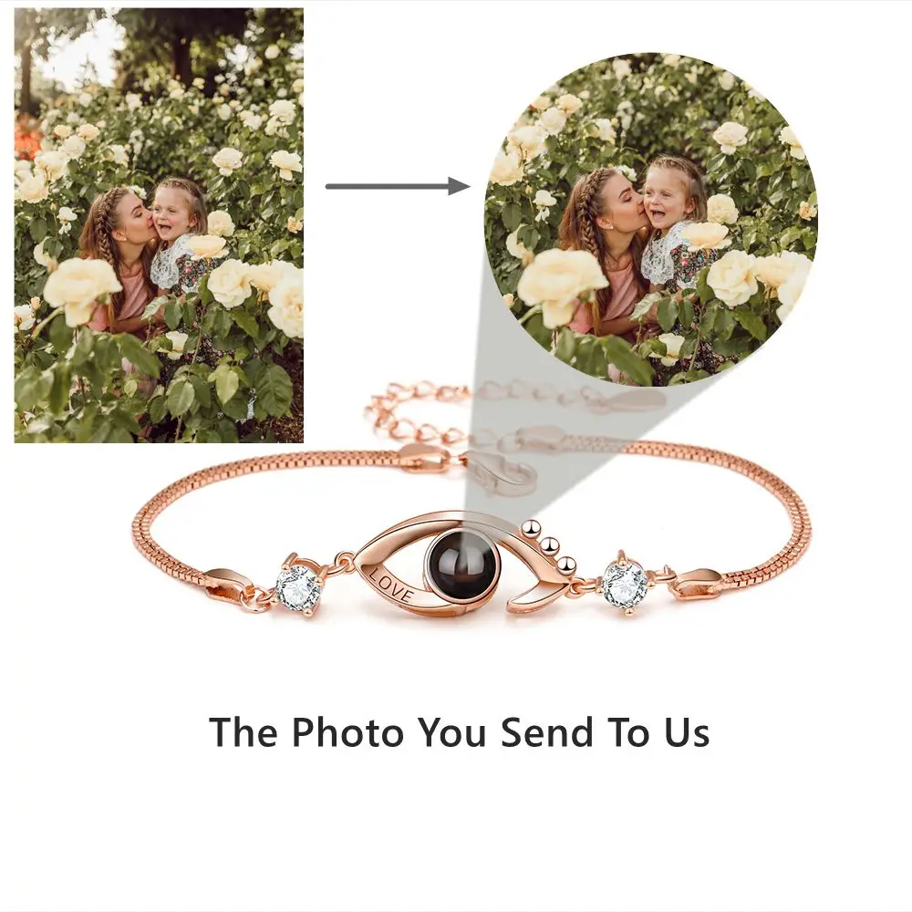 925 Sterling Silver Custom Projection Photo Bracelets Personalized Photo Bracelet for Women Mom Jewelry Valentine's Day Gift