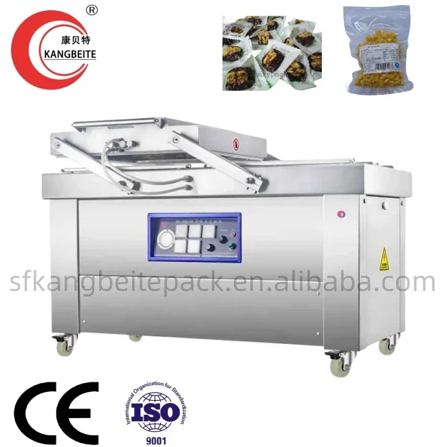 automatic industrial seafood fish meat fruit chicken double chamber vacuum pump packaging sealing machine