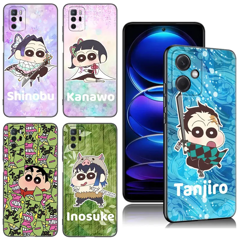 Crayon S-Shin C-Chan Phone Case For Xiaomi Redmi Note 10 11 11S 12 4G 8 9 11E 11T Pro Plus 10T 5G 8T 9S 10S 12S Black Cover