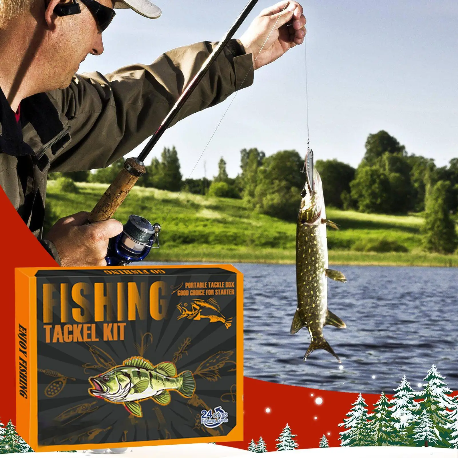 

Рождественская рыболовная приманка, календарь обратного отсчета, реалистичные рыболовные снасти, 24-дневная рыболовная приманка, календарь обратного отсчета для семьи, друзей