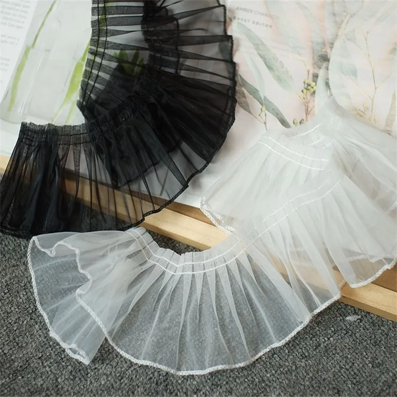 7.5CM Wide White Black Tulle 3d Pleated Organza Ribbon Frills Ruffles Trim DIY Crafts Dress Collar Neckline Sewing Fringe Decor