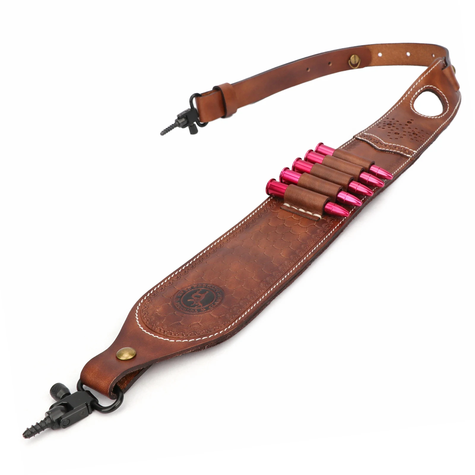 Tourbon Hunting Accessories Leather Rifle Sling Non-Slip Gun Shoulder Strap Cartridges Ammo Shell Holder with Swivels