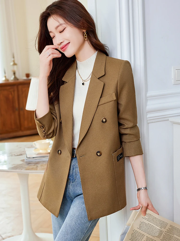 S-4XL High Quality Khaki Black Women Blazer Fashion Autumn Winter Ladies Casual Jacket Female Long Sleeve Coat With Pocket