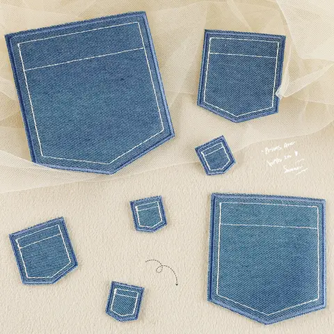 Nuevo Parche Bordado Termoadhesivo de Diseño Creativo Azul Oscuro con Bolsillo Falso de Mezclilla para Decoración DIY de Ropa, Camisetas, Sombreros, Bolsos y Jeans