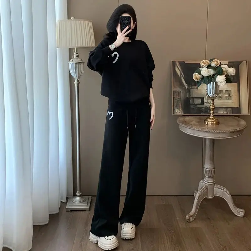 

Cotton Sports Suit Women's Spring and Autumn Korean Version Fashionable Casual Straight Leg Pants Two-piece Set
