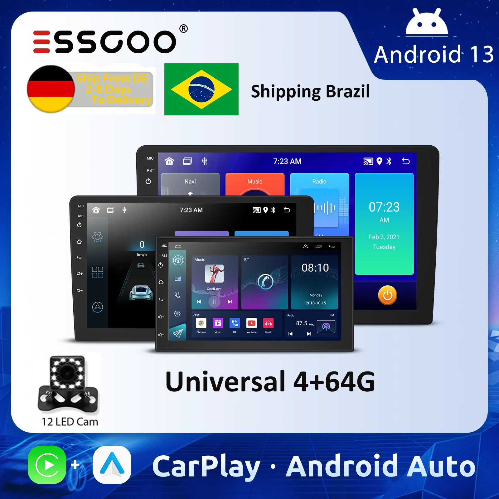 ESSGOO Car Radio Android 13 Carplay Auto Multimedia Video 7/9/10'' Universal Stereo For Volkswagen Nissan Hyundai Kia Toyota