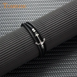 Punk Stainless Steel Anchor Accessories Hand-woven Leather Bracelet Bangles for Men Fashion Gift Jewelry