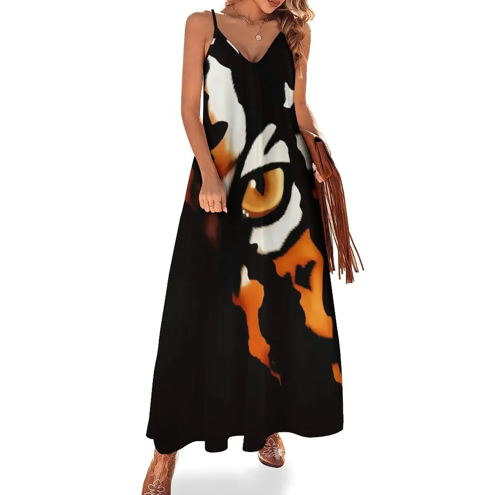 

Fearless Tiger Cat Eye Claw Silhouette Sleeveless Dress womens clothing luxury woman evening dress Dress