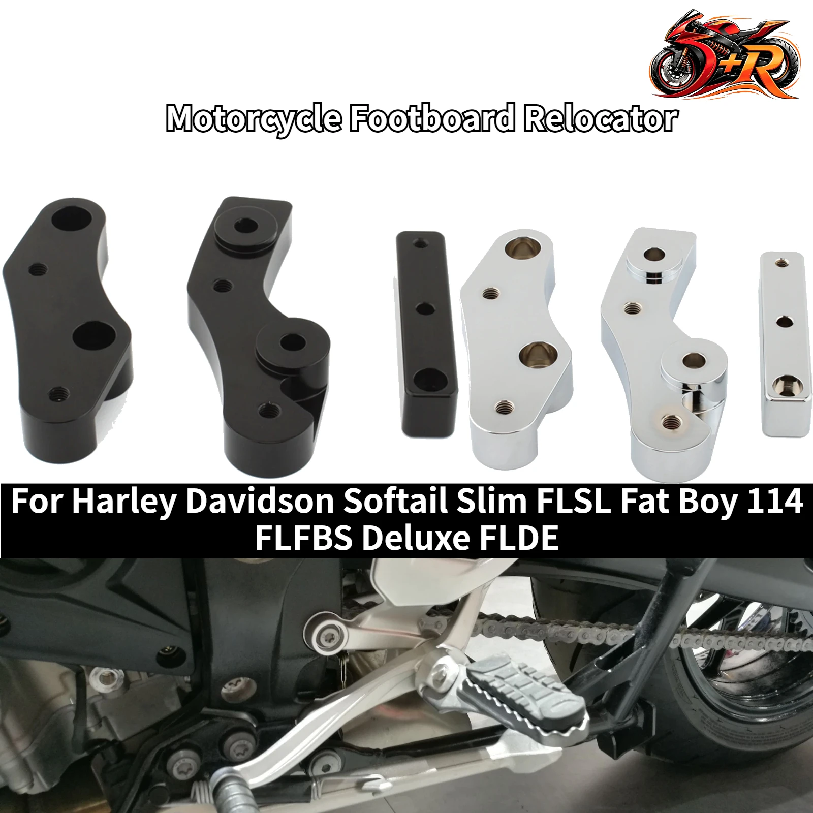 

NEW 3PCS Motorcycle Footboard Relocator For Harley Davidson Softail Slim FLSL Fat Boy 114 FLFBS Deluxe FLDE