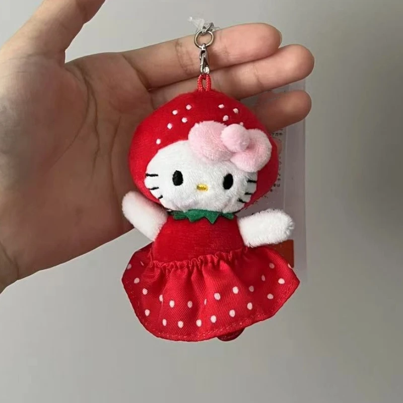 New Cartoon Kitty Plush Keychains Cute Red Strawberry Shaped Kitten Plush Toy Doll Girl Backpack Pendant Hanging Decorative Gift