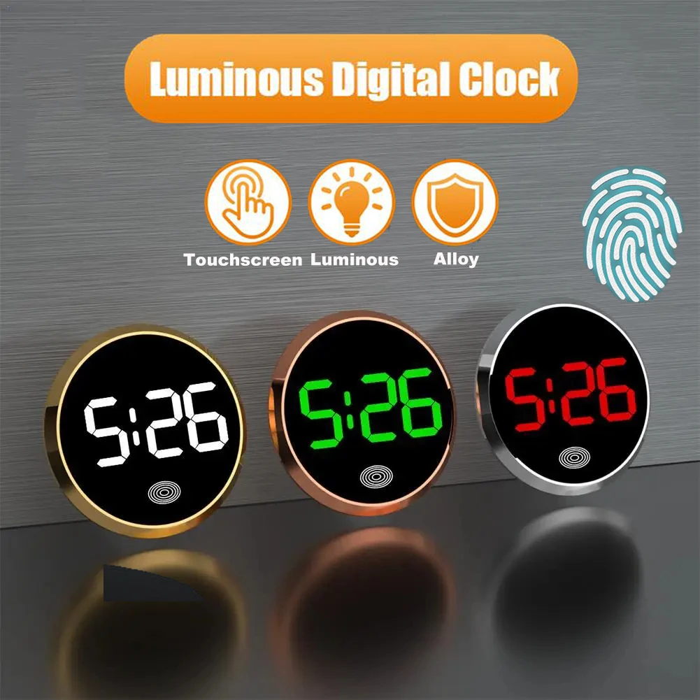 Car Clock Luminous Automotive Electronic Clock Internal Stick-On Digital Watch with Touch Switch Large LED Display Auto Ornament