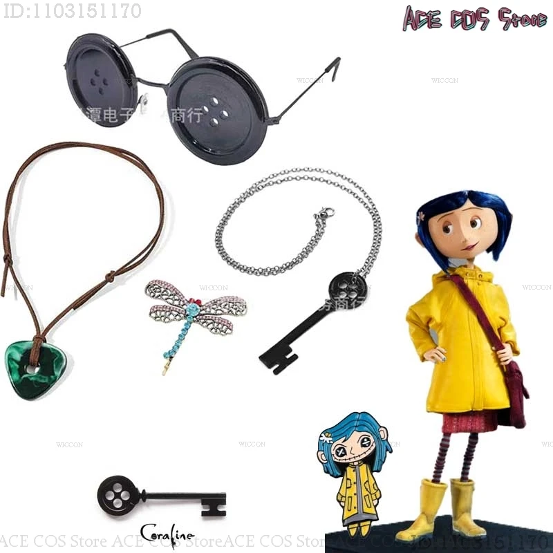 Coraline Horror Movie Cosplay, The Key Necklace, Props, Ultraviolet Hairclip, SecExamen Door, Button Glasses, Halloween planchers y Roleplay