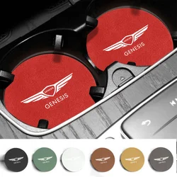 2pcs Suede Leather Car Coaster Mat Water Cup Slots Non-Slip Pads For Genesis Coupe EQ900 G70 G80 GV60 GV70 GV80 GV90 Accessories