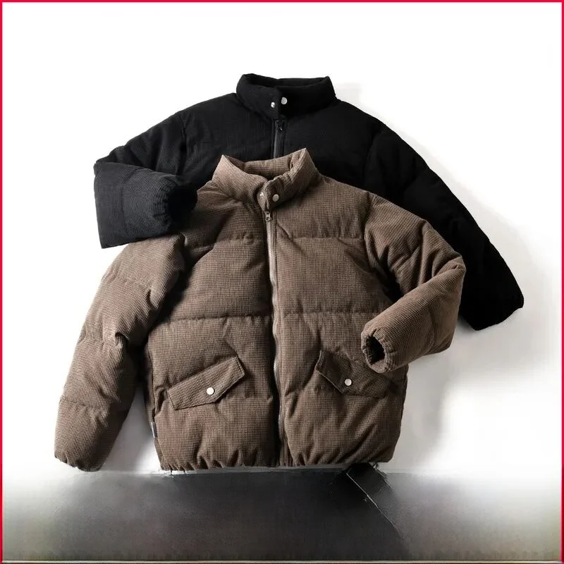 

Thiened Stand Collar Men's Cotton Jaet Corduroy Anti-Cold Warm Casual Winter Faion Zipper Decoration Stand Fit Coat