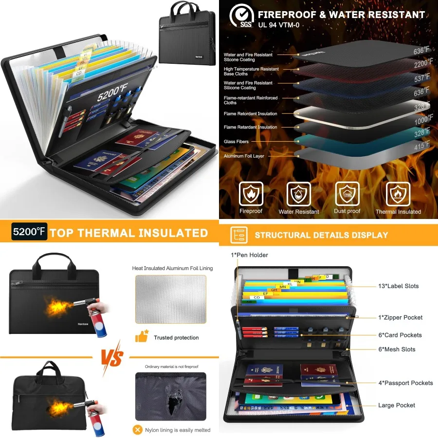 

Органайзер для файлов Hontom Accordion 5200, огнестойкий органайзер для документов с 13 карманами, портативная папка для хранения файлов в домашних условиях для путешествий