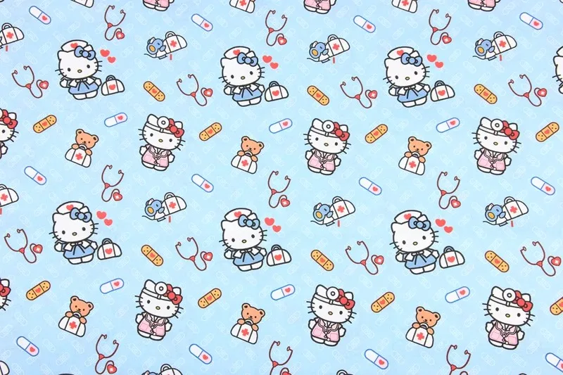 Sale Japanese Doctor Hello Kitty Plain Cotton Fabric For Sewing Patchwork Clothes DIY Quilting Needlework Material