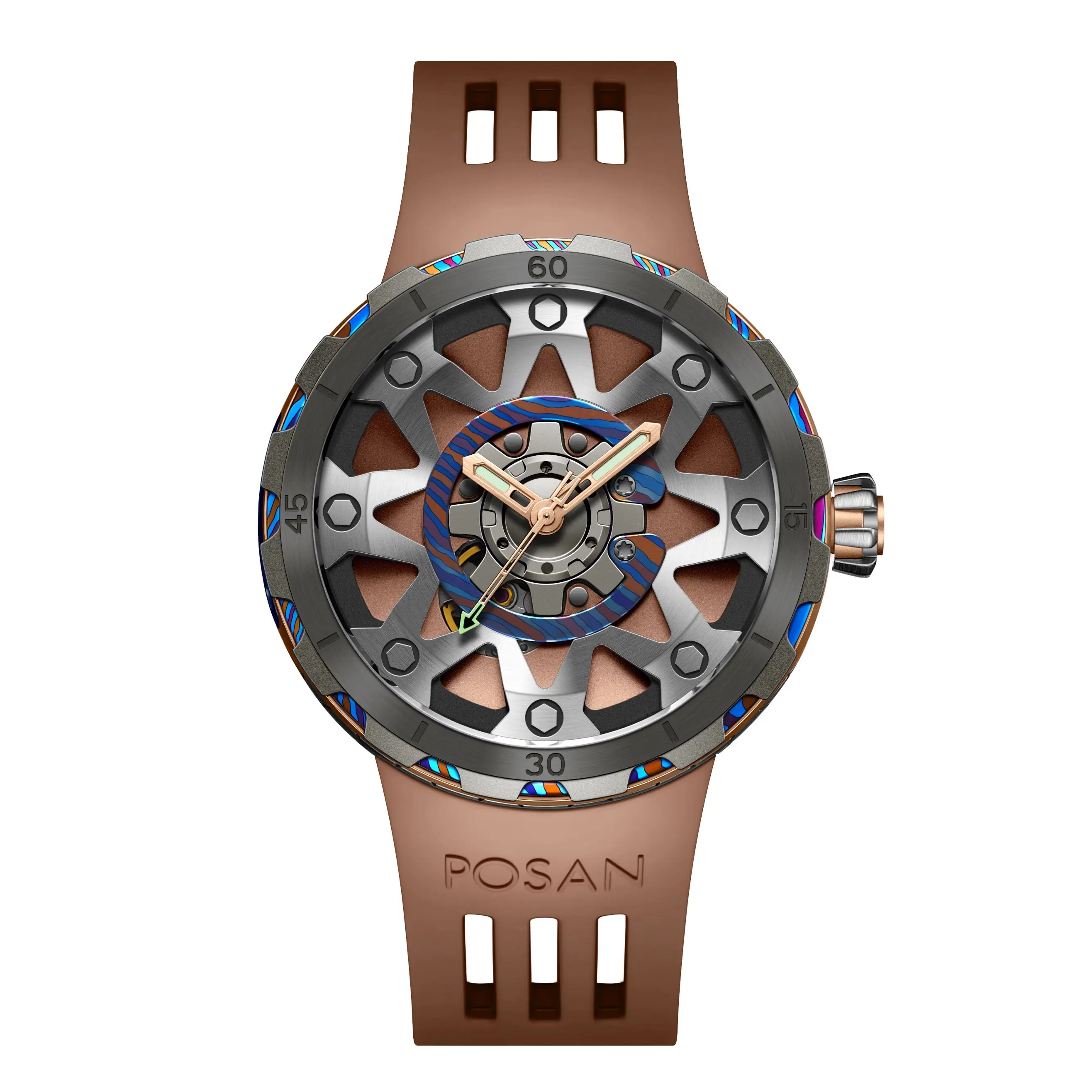 POSAN classic mechanical men's new mechanical watch business men's watch 30m waterproof folding buckle rubber strap view 4