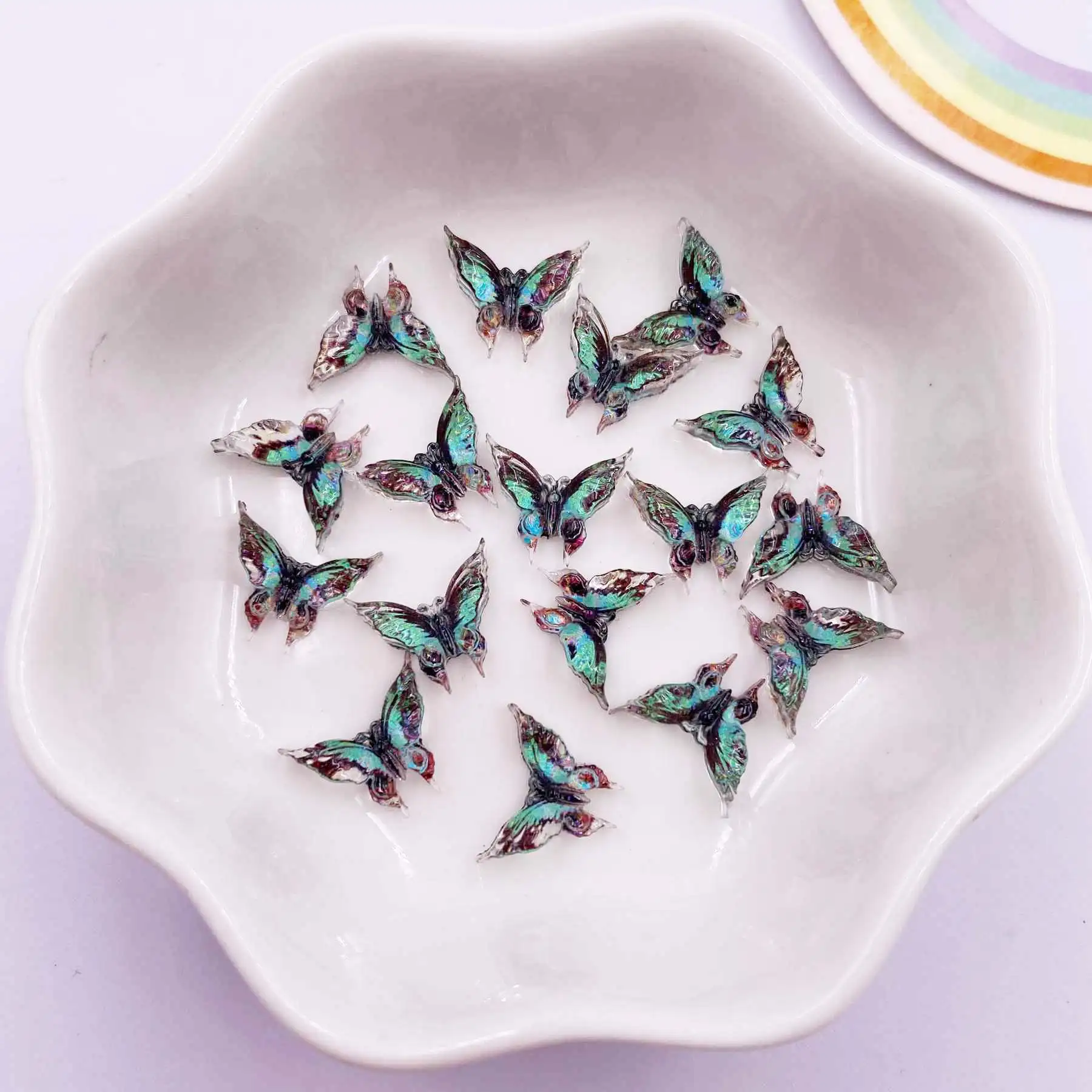 30pcs Resin Colorful Kawaii Crystal Butterfly Gem Flatback Rhinestone Figurines Scrapbook Wedding Applique Nail Art Decor Crafts