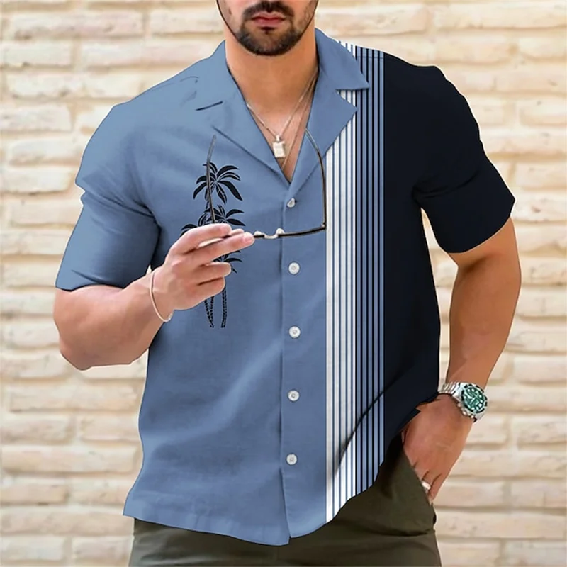 Luxury shirt 6 colors 2023 men\'s summer Hawaiian shirt casual fashion street short sleeve coconut striped beach holiday party