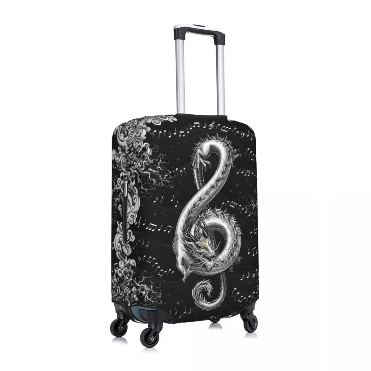 Custom Funny Treble Clef Music Dragon Luggage Cover Protector Elastic Travel Suitcase Covers