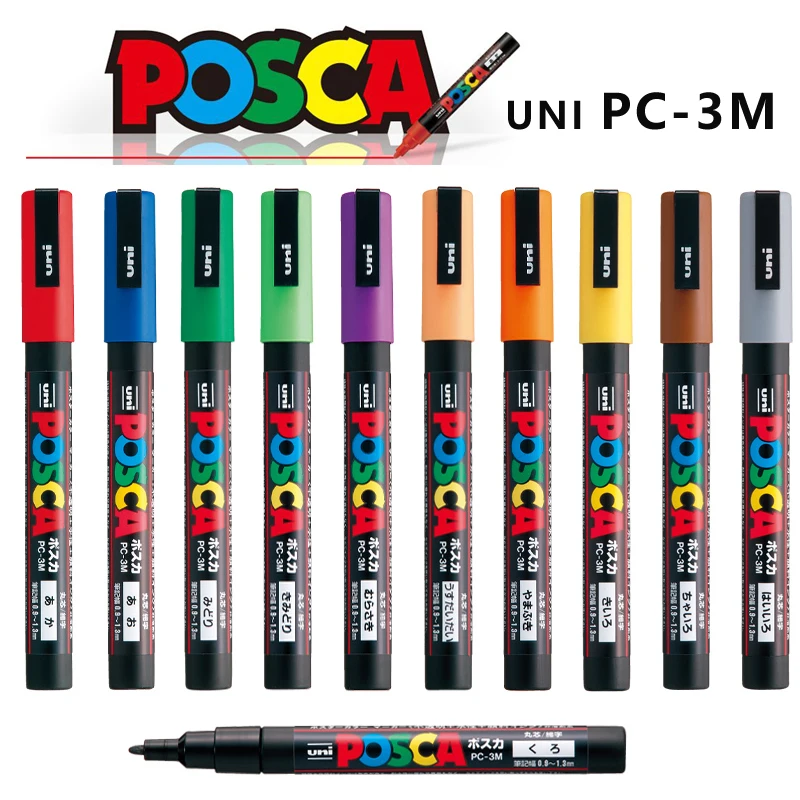 

Uni Plumones Colores Marker Pen PC-3M Waterproof Art Supplies 0.9mm-1.3mm School POP Poster Advertising Mark Graffiti Pen Paint