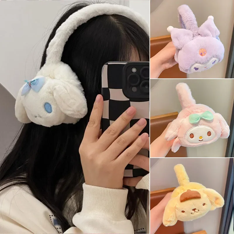 Sanrios Kuromi Soft Plush Warmer Earmuff Cinnamoroll Melody Cute Earflap Winter Outdoor Cold Protection Ear-Muffs Ear Cover Gift