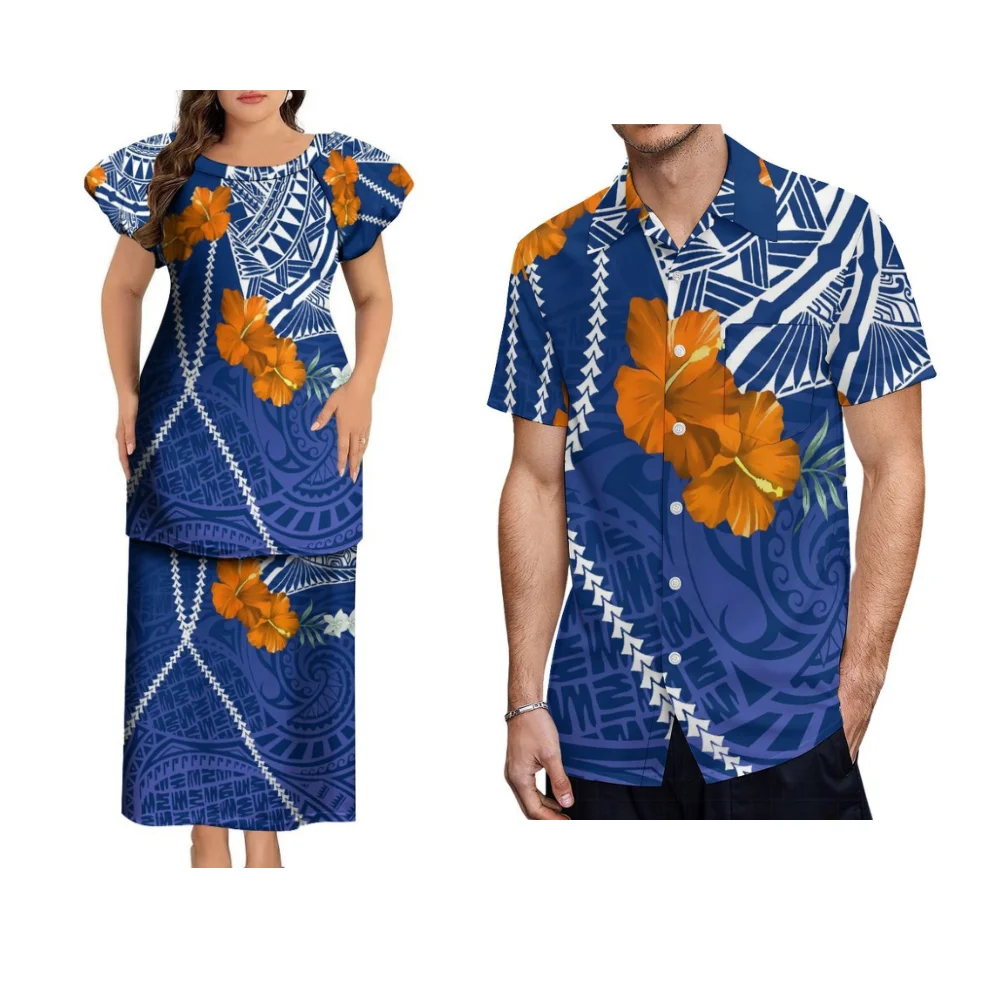 تخصيص الصيف جولة الرقبة فانوس كم التخسيس فستان المرأة مجموعة البولينيزية تصميم نمط Puletasi زوجين وتتسابق #2