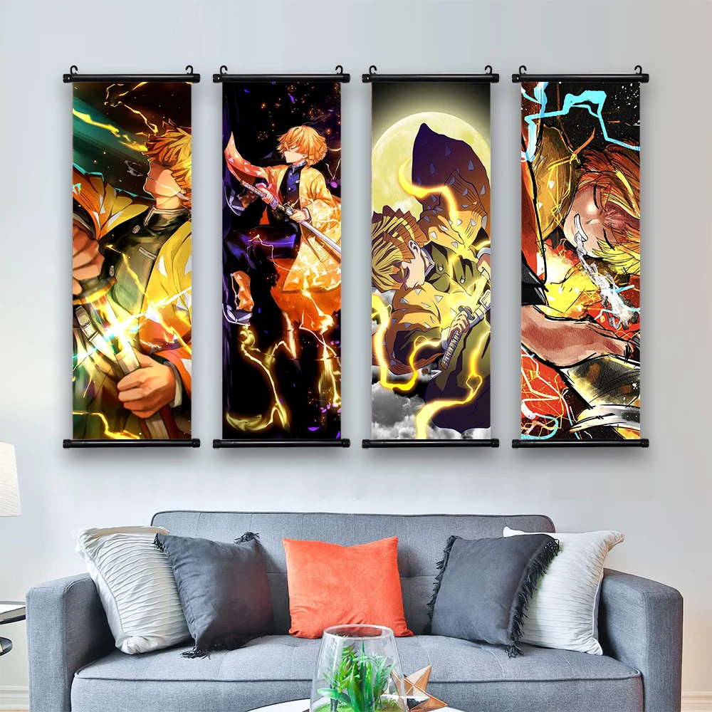 Demon Slayer Hashira Nezuko Agatsuma Zenitsu Inosuke Scroll Canvas Wall Hanging Painting Home Decor Anime Poster Wall Art Room