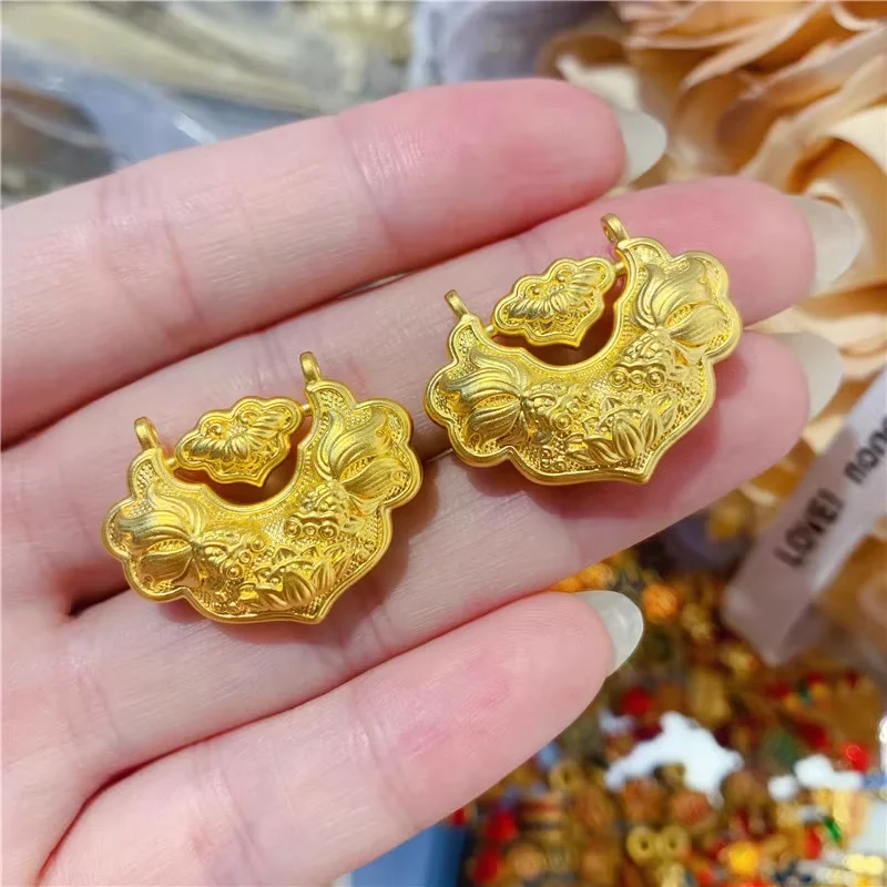 1pcs Pure 999 24K Yellow Gold Women Lucky Lotus Koi Pendant 1.5-1.7g