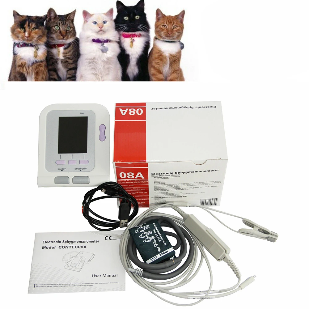 08A VET Veterinary Blood Pressure  Animal NIBP Heart Beat Cuff SPO2 Data List Probe Family Pets