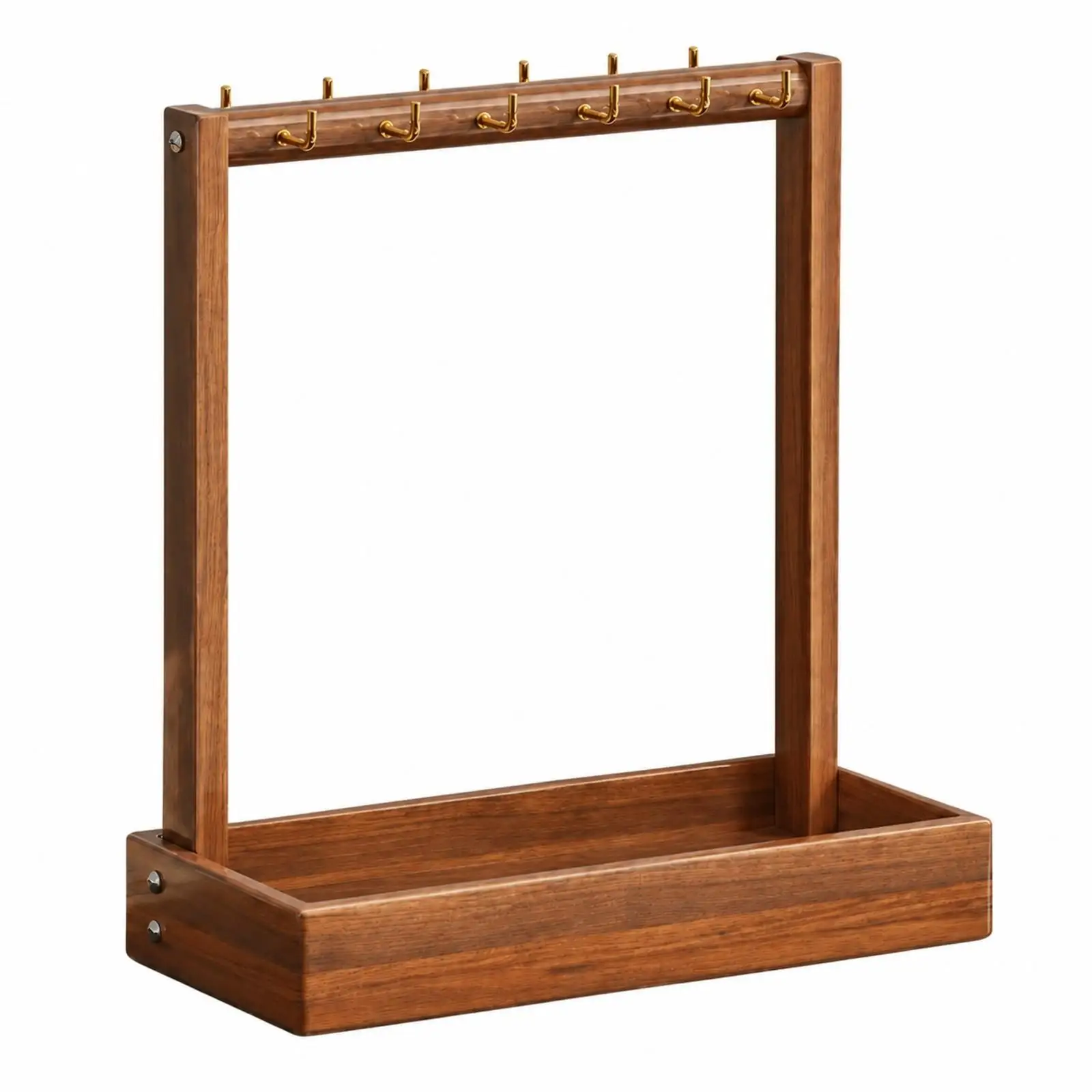 Wooden Brush Hanging Rack with Tray Decorative 12-Hook Calligraphy Brush Display Rack Desk Organizer Multipurpose Space-Saving