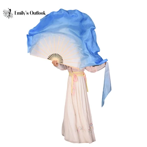 Imagen 2 del producto Par de velo de abanico de baile personalizado de 86cm, 2 uds., accesorios circulares de práctica de bailarina de seda Real, accesorios de traje folclórico chino Extra largo y fluido