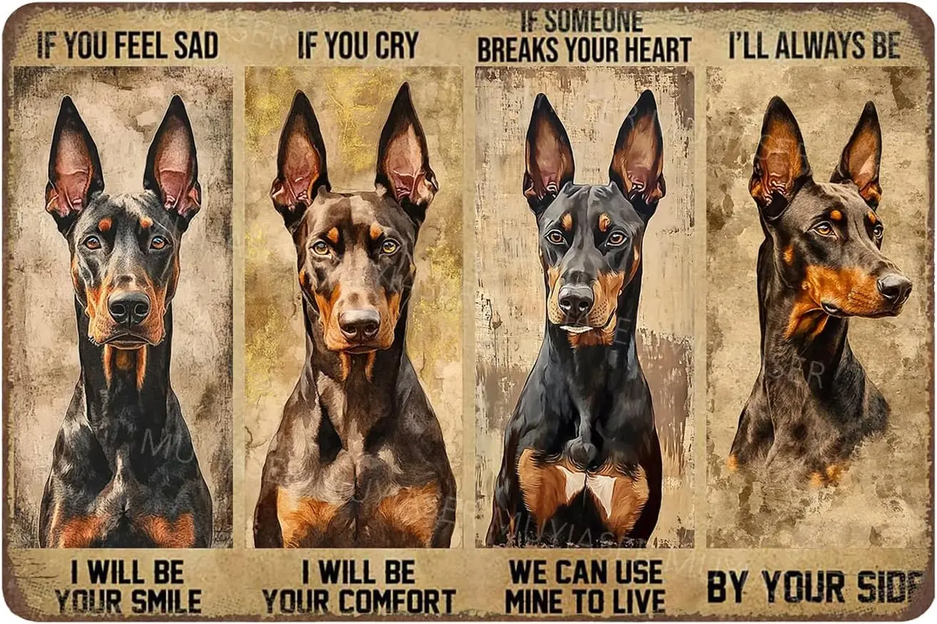 Metal Sign Doberman Funny Decor Vintage Signs Retro Tin Aluminum for Bedroom Kitchen Garden Wall Bab Club Coffee Hang