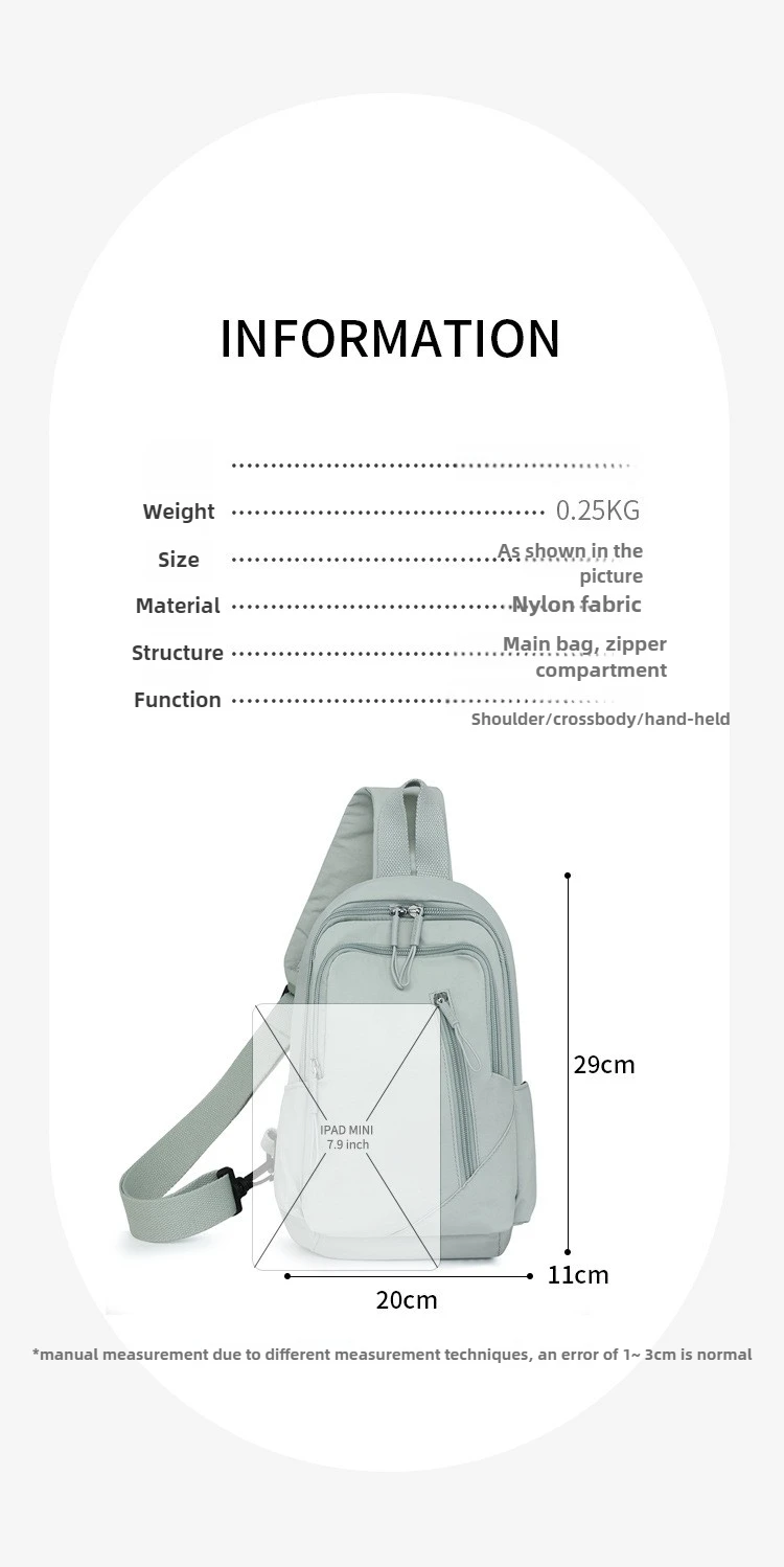 Neue Einfarbig Lässige Umhängetasche Leichte Wasserdichte Nylon Unisex Schulter Sling Rucksack Große Kapazität Reisetasche – Detail 7