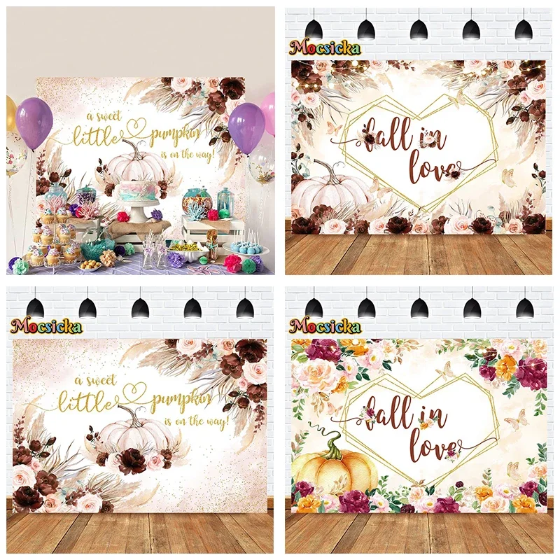 

Mocsicka Baby Showers Autumn Photography Backdrops Pumpkin Floral Decor Backgrounds Cake Smash Kids Portraits Banners Studio