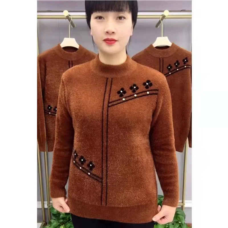 Knitted Sweater Outerwear for Elderly Women Fashionable Autumn Wedding Top for Mom Middle-Aged and Elderly Chinese Style M149