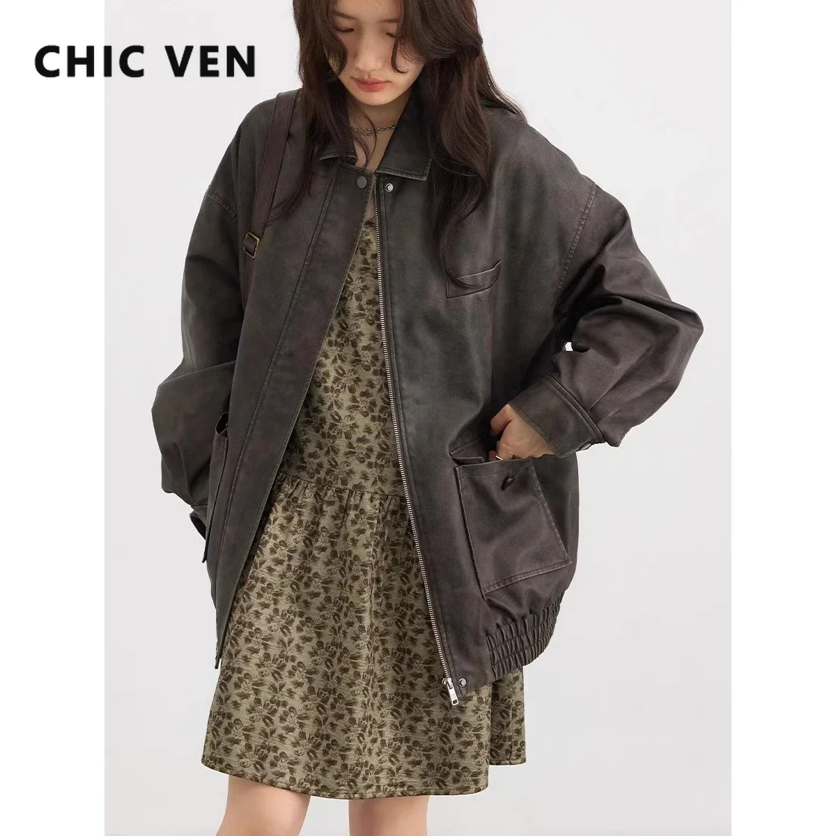 CHIC VEN Women Jackets New Vintage Washed Female Casual Coat Heavy Duty Ladies Jacket Streetwear Loose Autumn Spring 2023