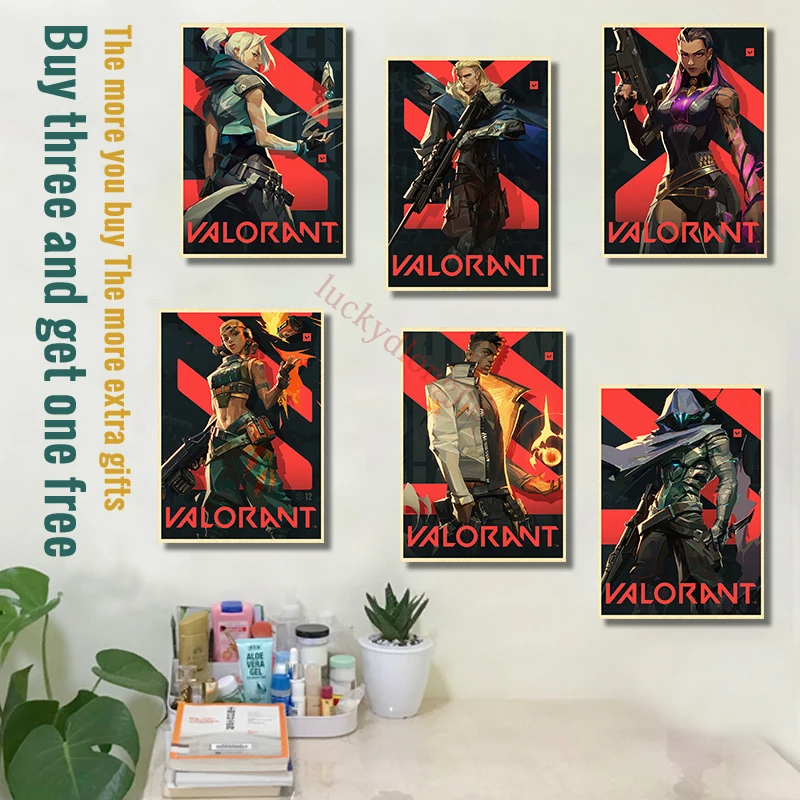 Valorant poster game Jett Valorant poster anime wall art painting mural kawaii room decoration vintage kraft home posters