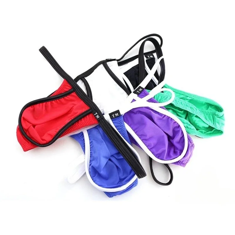 Sexy Sport Men Ice Silk Thong, Low Waist U Convex, Color Block U Ring Thin Strap, Breathable T-Back Intimates