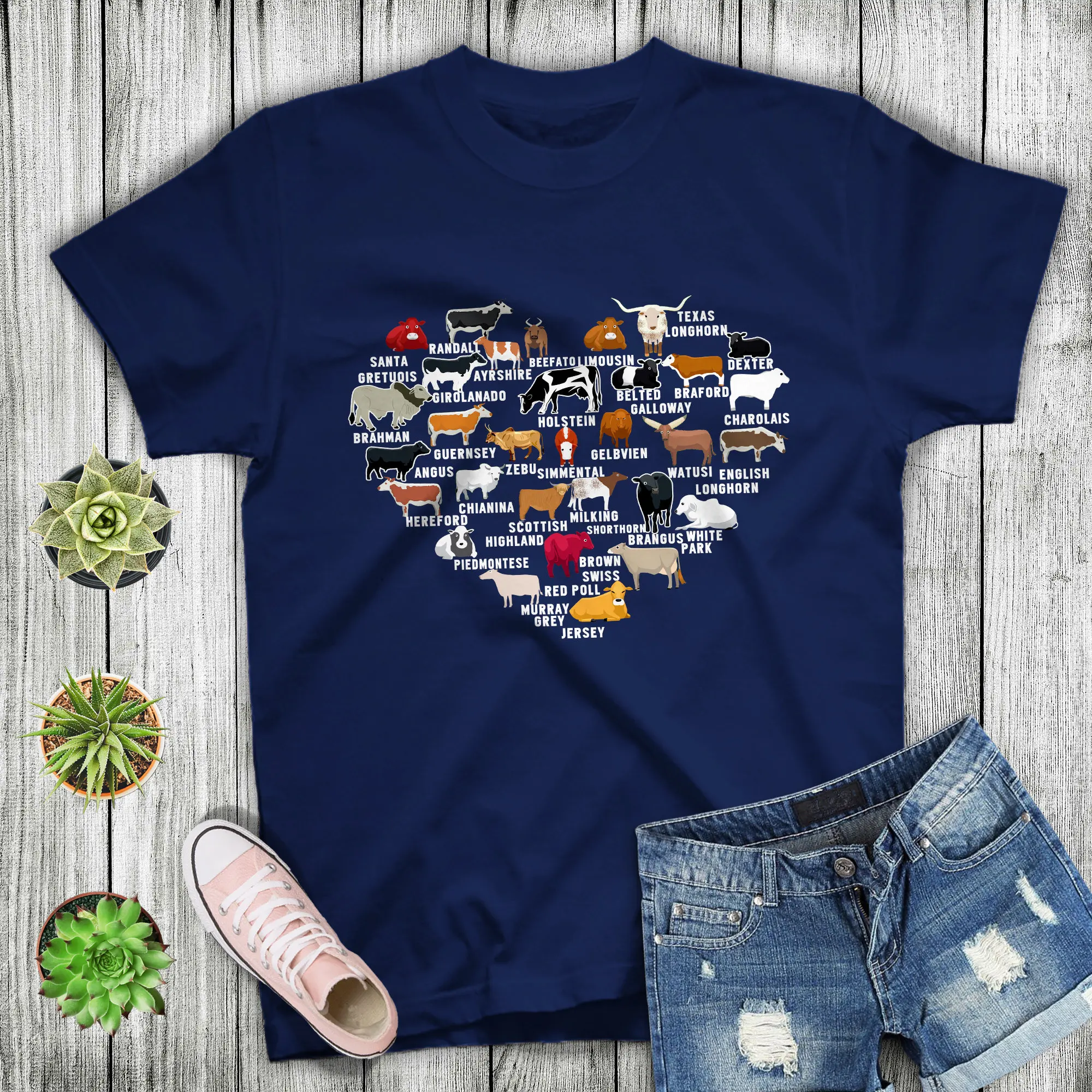 Farmer T Shirt Cow Breeds Heart Lovers For