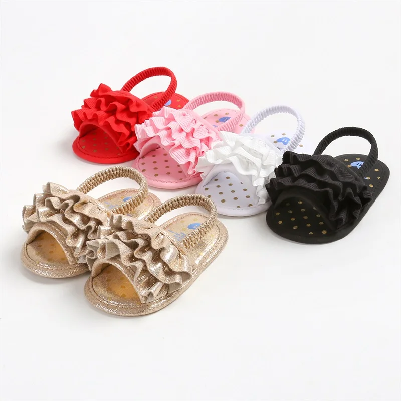 Suefunskry Baby Girl Summer Sandals Layered Ruffled Open Toe Non-Slip Sweet Breathable Princess Shoes