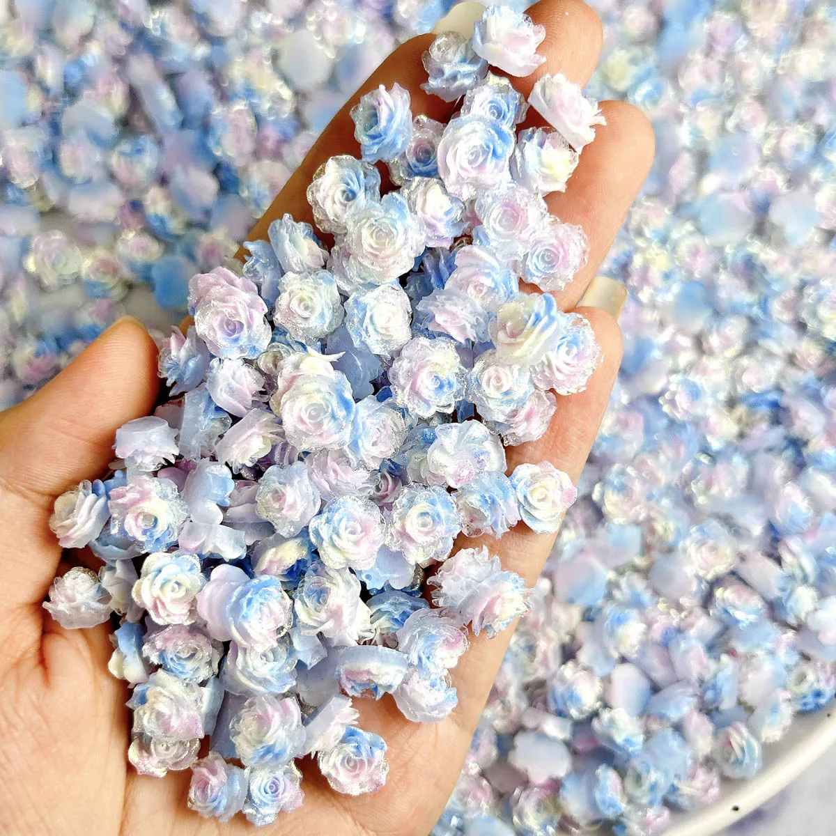 Fleurs en résine tricolores de rêve minimalistes, décorations pour Nail Art, créatif, lumineux, doux, cœur, fleur, Rose, Lotus, breloques pour ongles, DIY