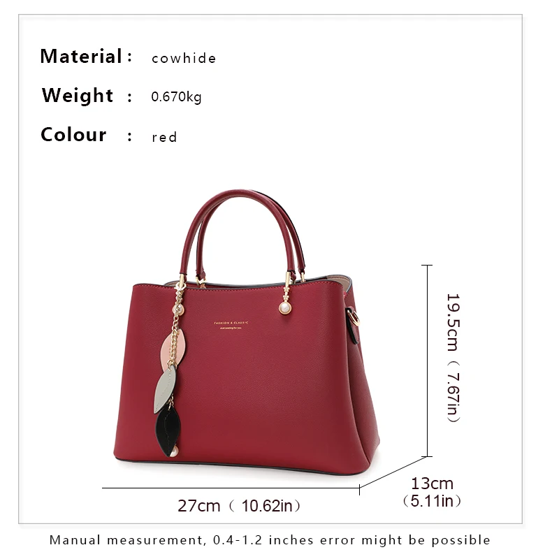 New high-end tassel women\'s handbag fashionable and versatile cowhide commuting bag