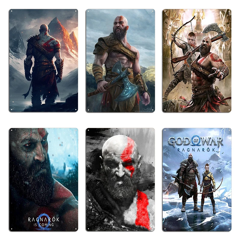 God Of War Kratos Metal Sign Plates Home Cinema Garage Printing God Of War Tin sign Poster