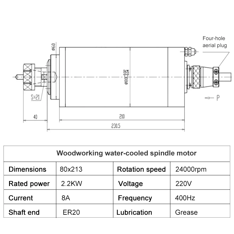 Fotografia 7: Motor Spindle Er20 de 2.2kw Gdz 80, Refrigerado a Água, 220v, para Máquina CNC de Retificação