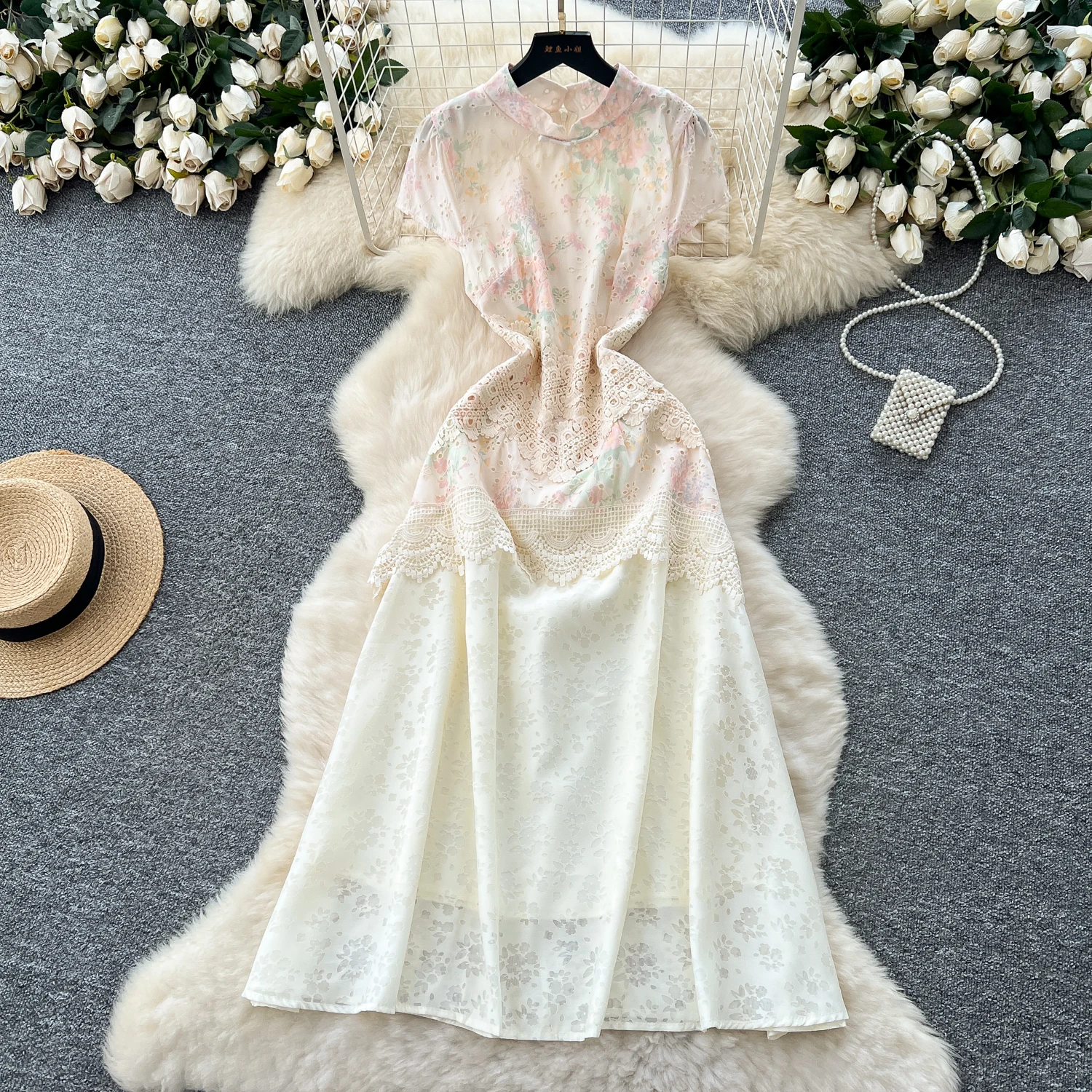 

Chic Sexy Hook flower hollow print Slip Dress Fairy Casual A-line Dress Summer Beach Vacation Vestidos Women Sundress